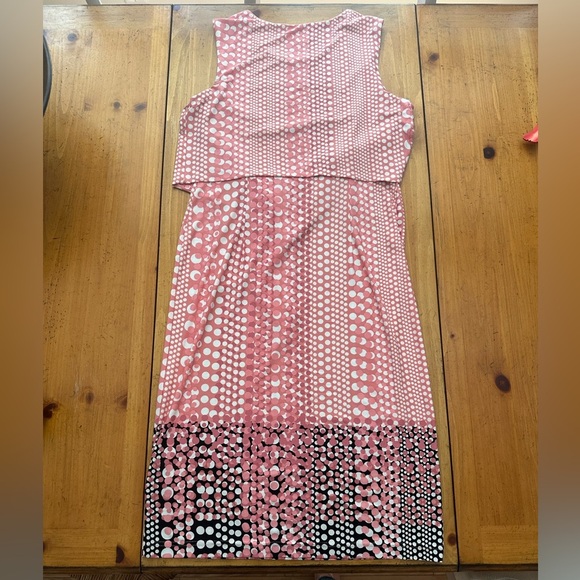 Sharagano Pink and White Polka Dot Dress NWOT Size 6 Tie Front V Neck - Picture 4 of 5